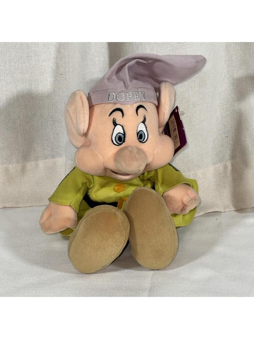 NWT Vintage Disney Store Dopey Dwarf Plush 12" Snow White & The 7 Dwarves Purple
